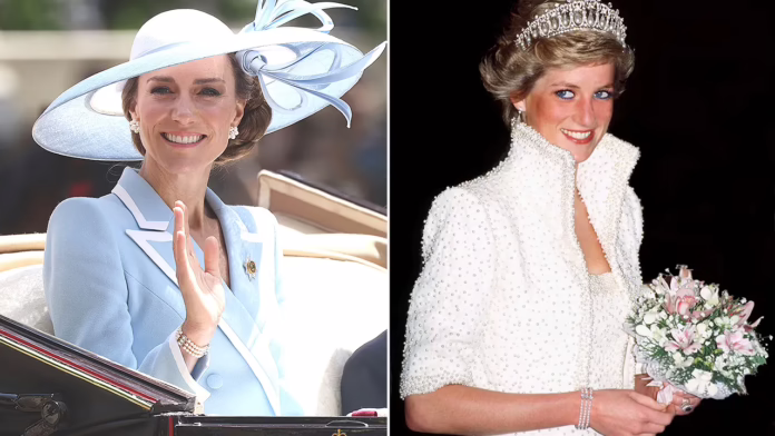 Kate Middleton đeo chiếc vòng tay ngọc trai của Công nương Diana tại Trooping the Color khi Charlotte phản chiếu mẹ cô

