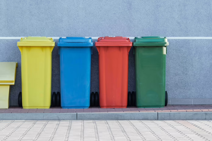 Four Assorted Color Trash Bins